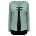 thumbnail image 7 of Htigea Women's 2 in 1 Shirts Trendy Color Block Crew Neck Long Sleeve Tunic Tee Casual Fall Tops Green XL, 7 of 7