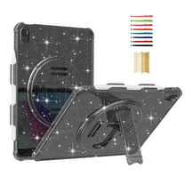 Case for iPad 10th Gen 10.9" 2022, Sparkle Glitter Drop Protection with Pencil Holder & 360° Rotatable Kickstand & Hand Strap & Tempered Glass Screen Protector for iPad 10th Generation, Glitter Black