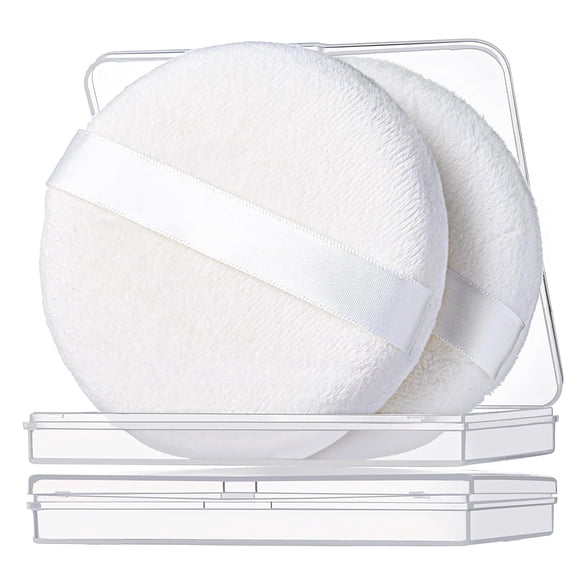 ACDANC 2Pcs Powder Puff 3.54Inch Medium Body Powder Puff for Body Powder and Container, Soft Powder Puff White