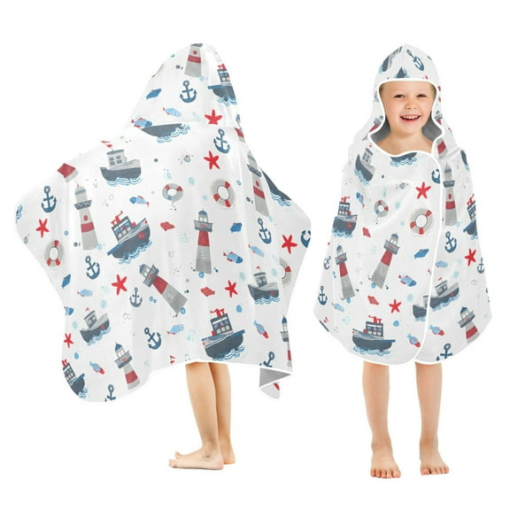 joogoo Starfish Sailboat Kids Hooded Beach Towel Baby Bath Towel 23.5"x50"