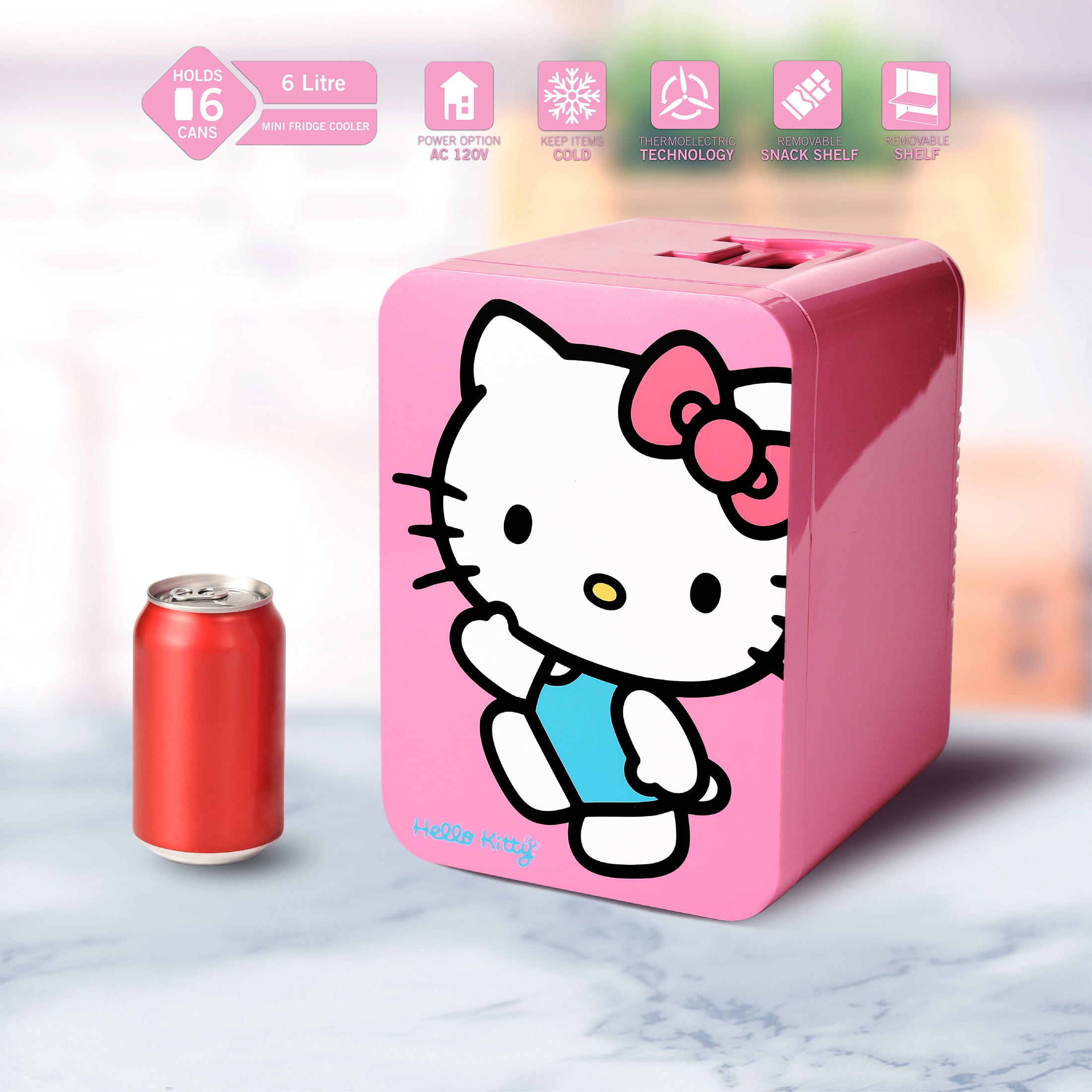 Hello Kitty Pink 6 Can Mini Fridge Thermoelectric Cooler 4 Litre