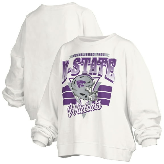 Women's Pressbox White Kansas State Wildcats Oversized Janice Retro Waist-Length Pullover Sweatshirt