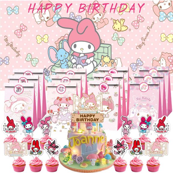 My Melody Treat Bags Candy Decorations Party Favor Supplies Birthday Cake Topper Backdrop Banner