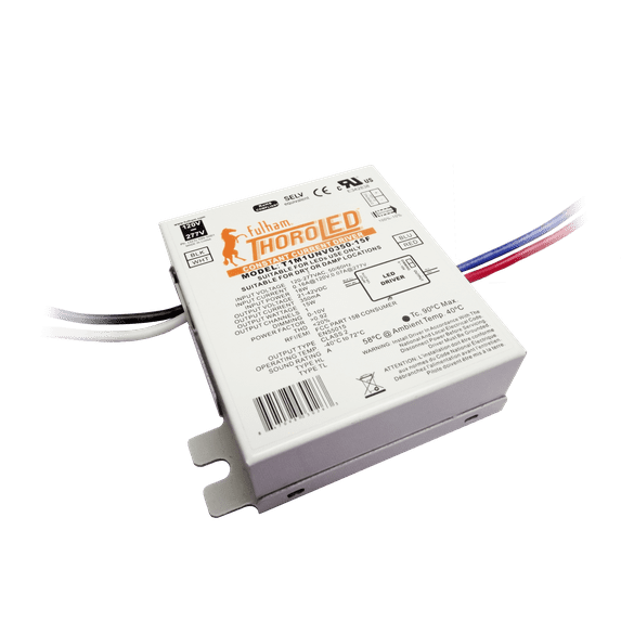 ThoroLED - Single Channel - 0-10V Dimming LED Driver - Universal Voltage Input - 350mA Constant Current Output - 15W Max - 21-42 VDC - Compact Case w/ Terminals - IP60