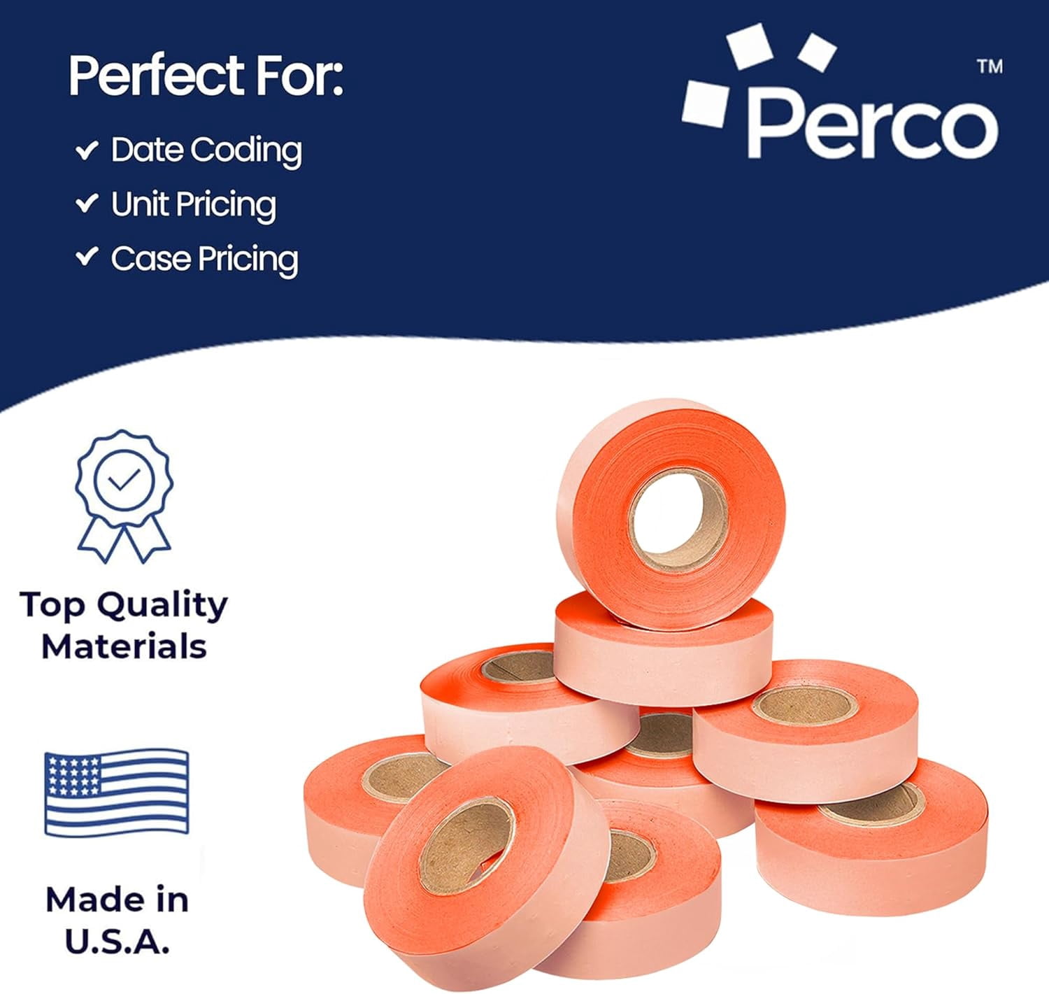 Perco Fluorescent Red Price Marking Labels - 11,000 Blank Labels for Garvey 22-6/22-7/22-8 Price Gun with Ink Rolls Included - 9 Rolls, 1 Sleeve - Made in USA