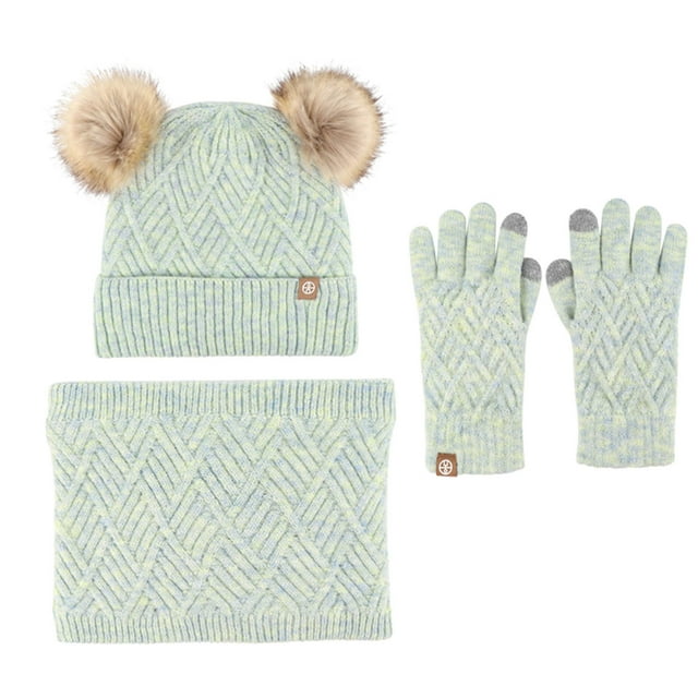 Conjunto de lana para tejer en invierno, ropa para el frío para niños pequeños, gorro, babero y guantes, tela acrílica suave, ideal para niños pequeños, preescolar, kit familiar de invierno.
