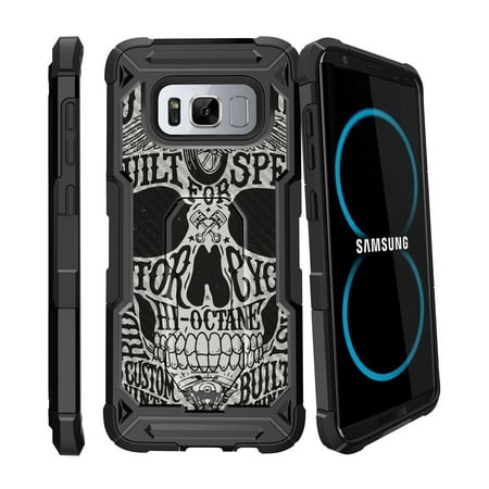 Case for Samsung Galaxy S8 [ UFO Defense Case ][Galaxy S8 SM-G950] Carbon Fiber Texture Case with Holster + Stand Skull