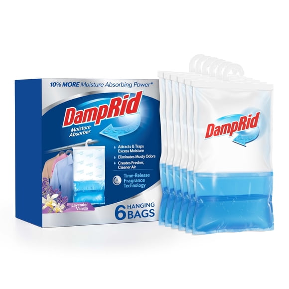 DampRid Lavender Vanilla Hanging Moisture Absorber, 15.4 oz., 6 Pack - Eliminates Musty Odors for Fresher, Cleaner Air, Ideal Moisture Absorbers for