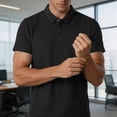 thumbnail image 6 of Men's Business Casual Polo Shirt, Waffle Knit Short Sleeve Breathable Top for office & Summer Size M-4XL Black, 6 of 8