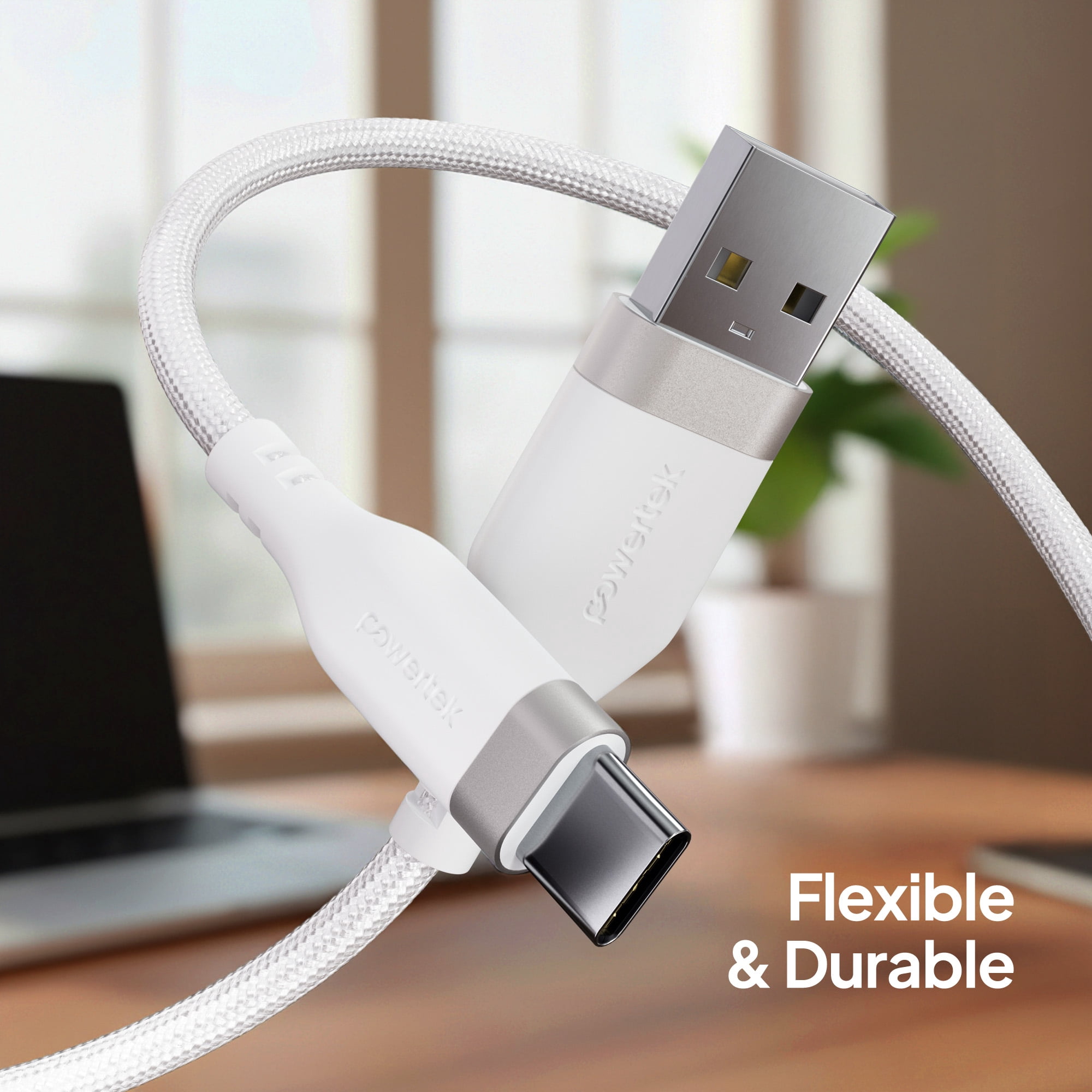 Liquipel Powertek Type-C Fast Charger Cable, 6ft USB-C for Galaxy, Note, Tab, MacBook, Premium White