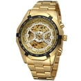 thumbnail image 3 of VIGOROSO Men's Automatic Mechanical Wristwatch Skeleton Gold Stainless Steel Watch, 3 of 14