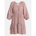 thumbnail image 2 of Time and Tru Women's Tiered Mini Dress with Blouson Sleeves, Sizes XS-XXXL, 2 of 5