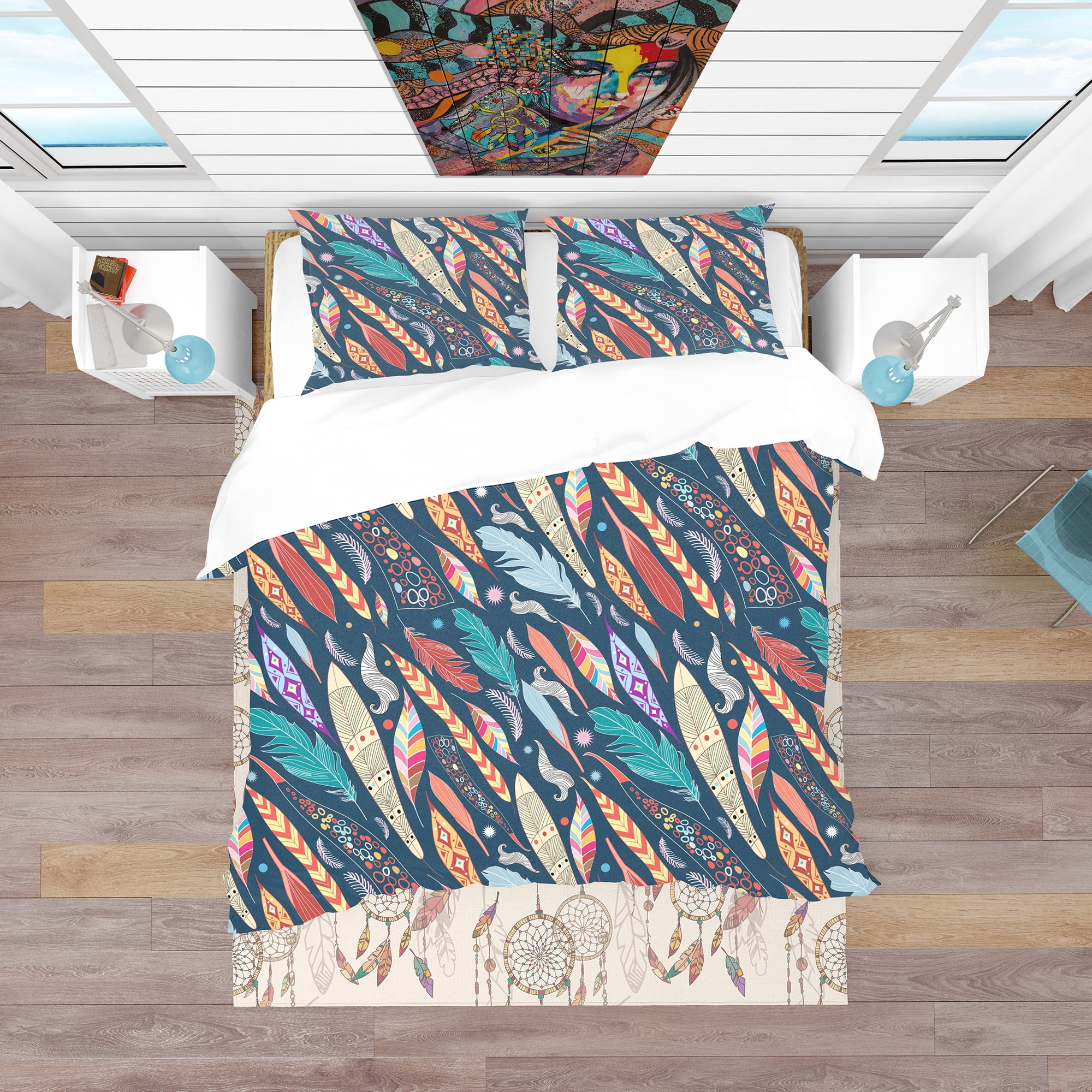 Designart 'Leaves and Feathers Pattern' Southwestern Duvet Cover Set