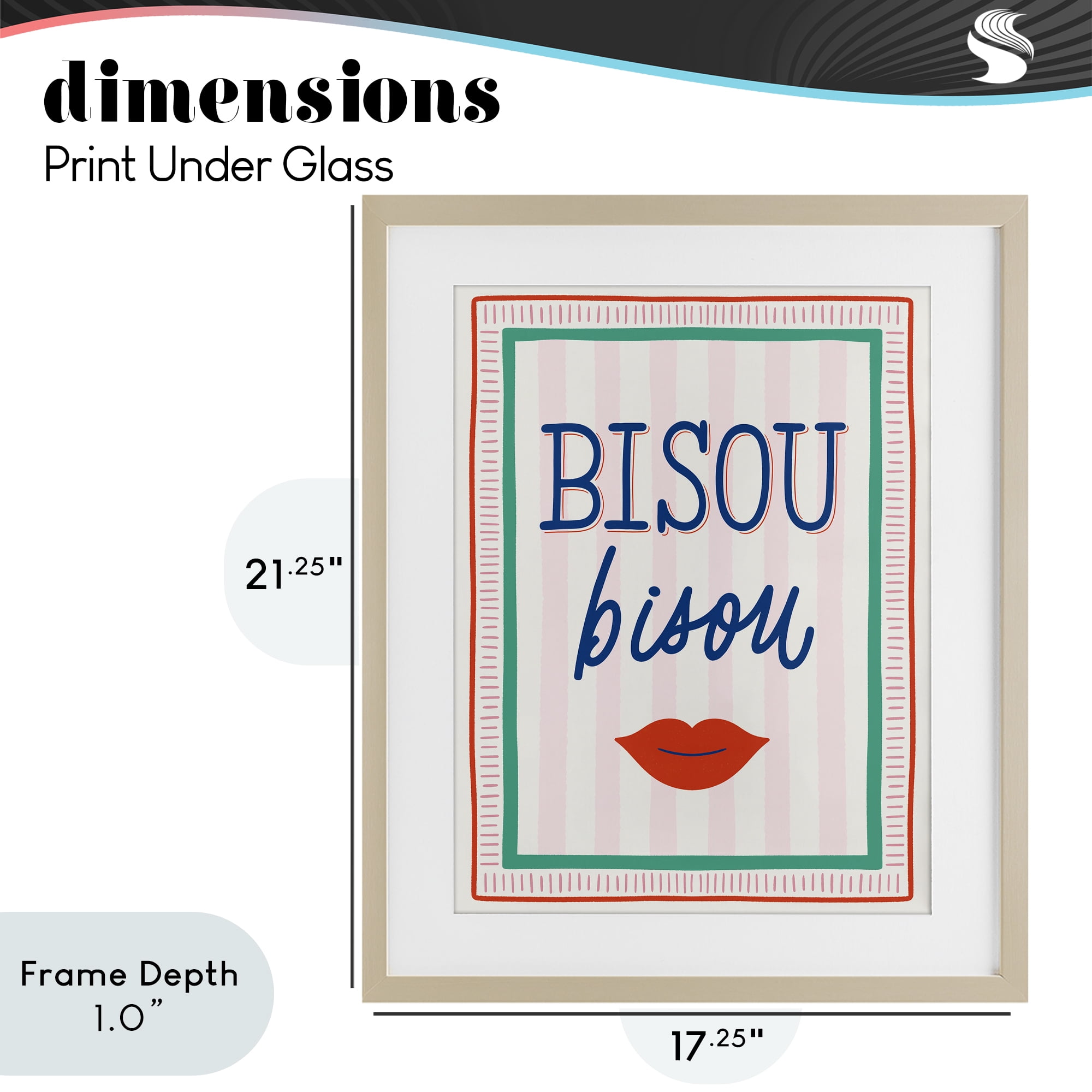 Stupell Industries Bisou Kiss over Stripes Birch Framed Print Under Glass, design by Jalynn Heerdt