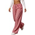 thumbnail image 5 of Kezqiaxn Wide Leg Pants for Women Striped Elastic Waist Drawstring Loose Casual Trousers with Pockets Women's Clothing Red L, 5 of 5