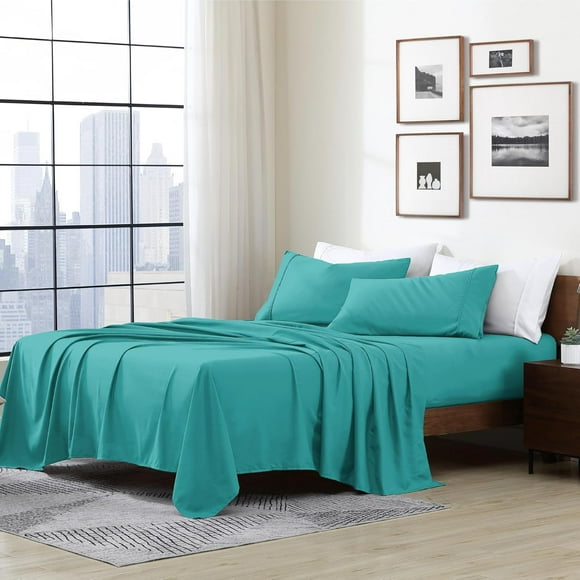 shiyou-Essentials Ultra Soft Hypoallergenic Wrinkle Resistant Double Brushed Microfiber Bedding Sheet Set, Larkspur Blue, King