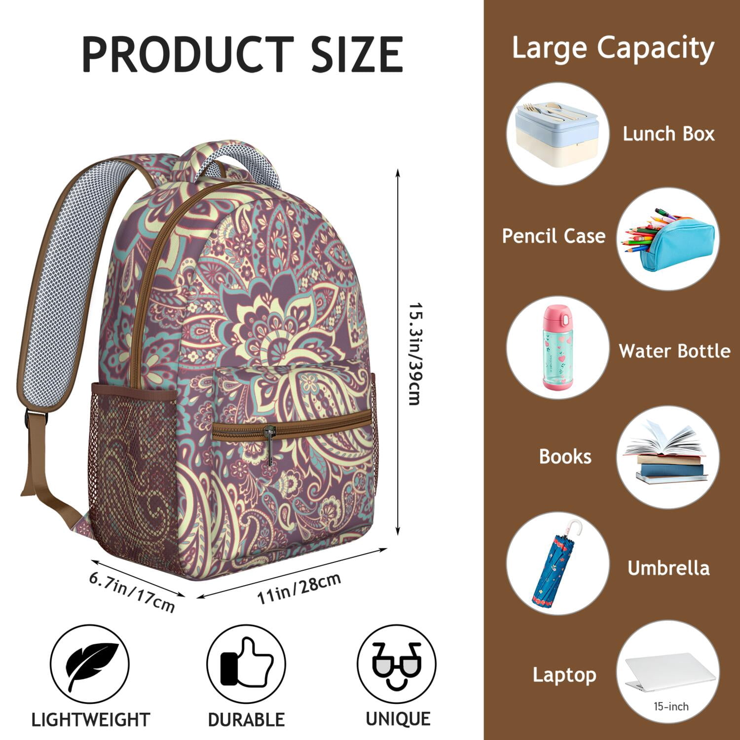 Aesthetic Geometric Paisley Backpack - Stylish Waterproof School Bag for Teens & Commuters