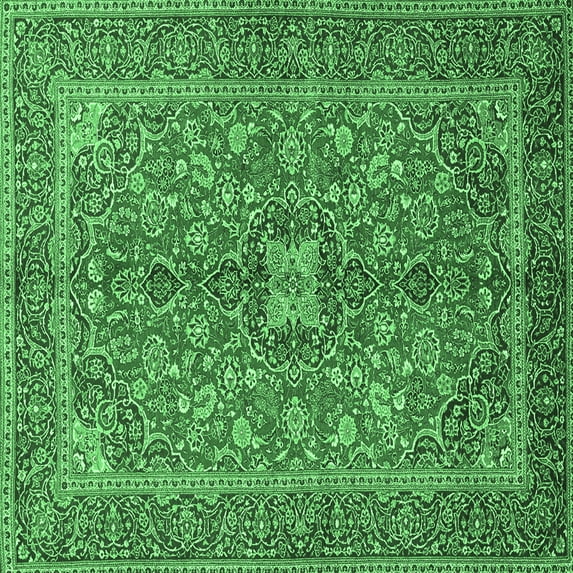 Ahgly Company Indoor Square Medallion Emerald Green Traditional Area Rugs, 5' Square