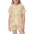 thumbnail image 1 of MEZZALL Girls Sleepwear Set Soft Satin Pajamas Sets With Ocean Bow Print Short Sleeve Lapel Button Down Tops & Shorts For Toddler Kids Daily Casual Night Classic Nightwear, 1 of 3