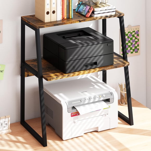 Arbuxzuy Brun Rustique Étagère de Bureau à 3 Niveaux, Grands Supports d'Imprimante Étagères d'Organisation de Bureau pour Imprimante de Bureau à Domicile Livre de Fax