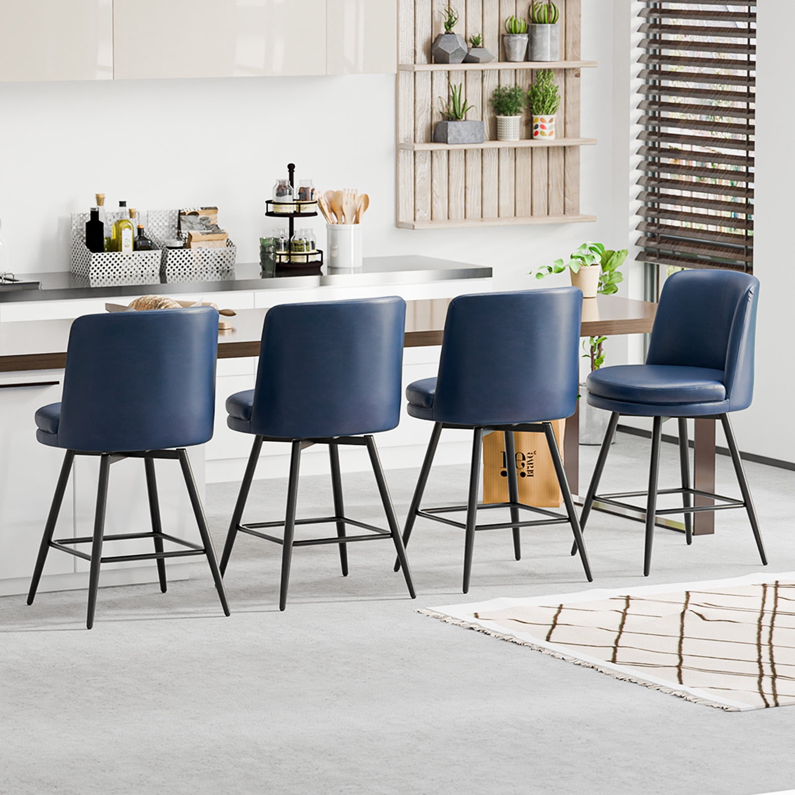Zimtown Modern Barstools Set of 2, 26" Counter Height Swivel Bar Stools Set with Cushion for Kitchen Island, Dining Room, Bar Chairs, Dark Blue