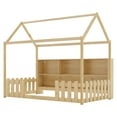 thumbnail image 6 of Newest Twin House Bed Natural,LED Light & Storage Bookshelf, Playhouse Design with Guardrails for Bedroom, 6 of 18