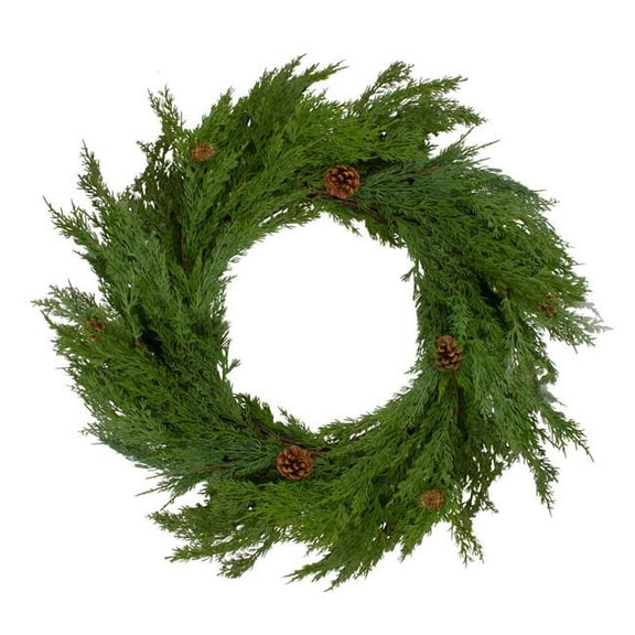 24 in. Soft Green Cedar Artificial Christmas Wreath with Pine Cones - Unlit