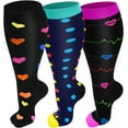 thumbnail image 1 of LAICAIW 3 Packs Plus Size Compression Socks Wide Calf For Women & Men 20-30 mmhg-Large Size Knee High Support Stockings For Medical, 1 of 7