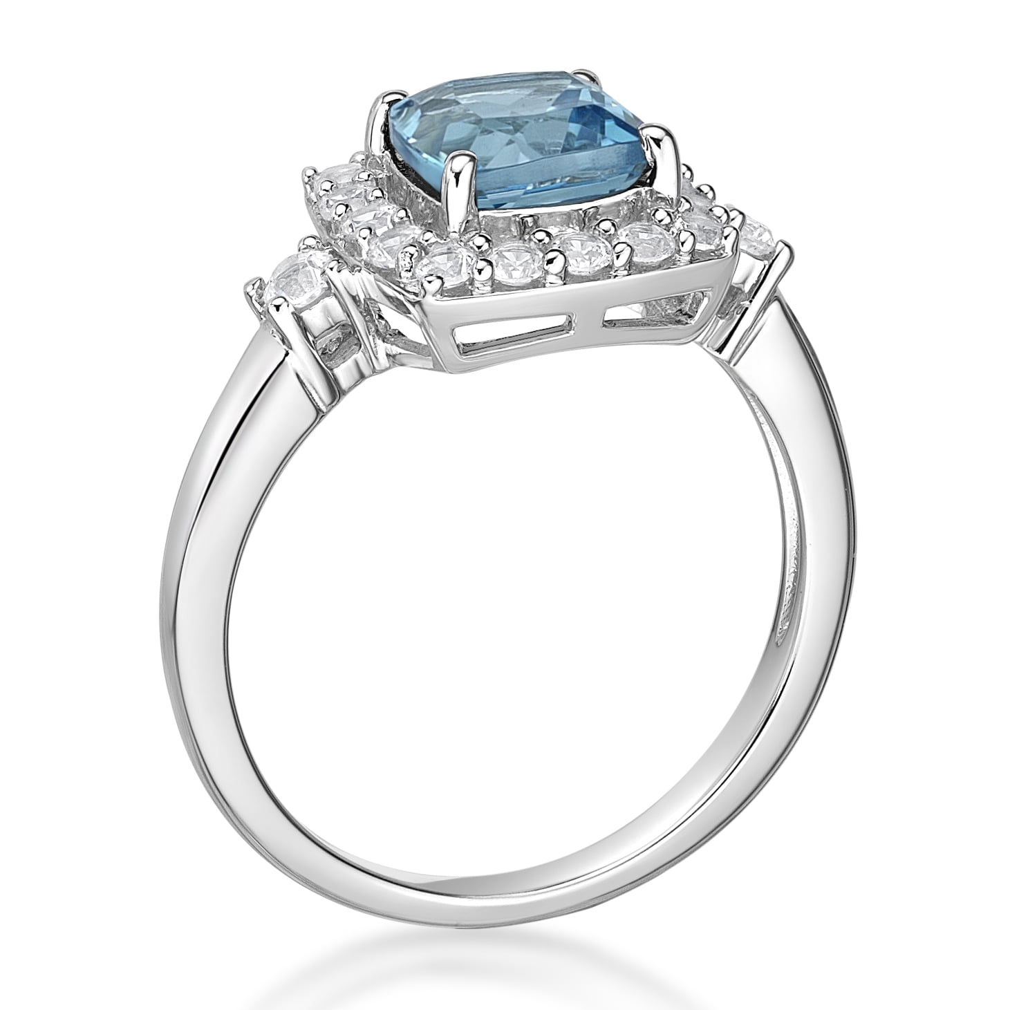 Jay Heart Designs 925 Sterling Silver Genuine Swiss Blue Topaz and Created White Sapphire Ring