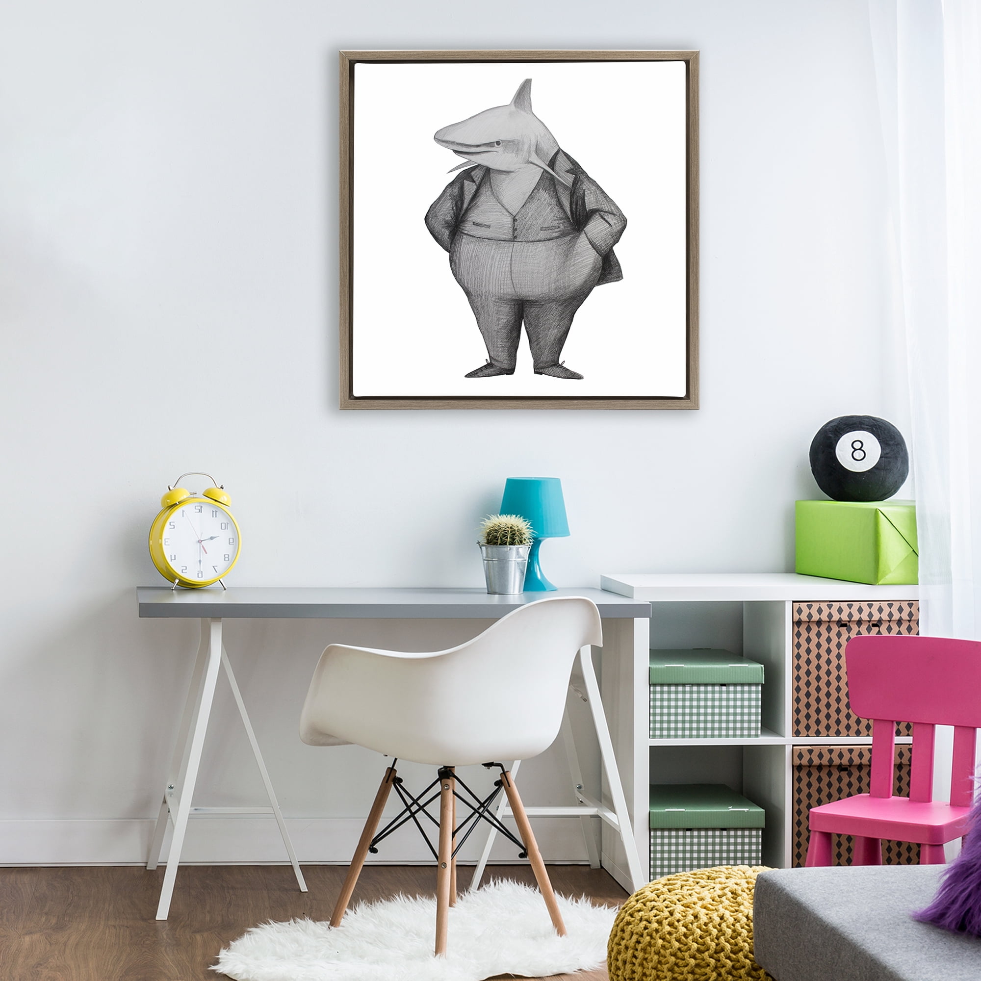 Stupell Industries Shark In Suit Drawing Brown Framed Floater Canvas Wall Art, design by Violeta Vollmer