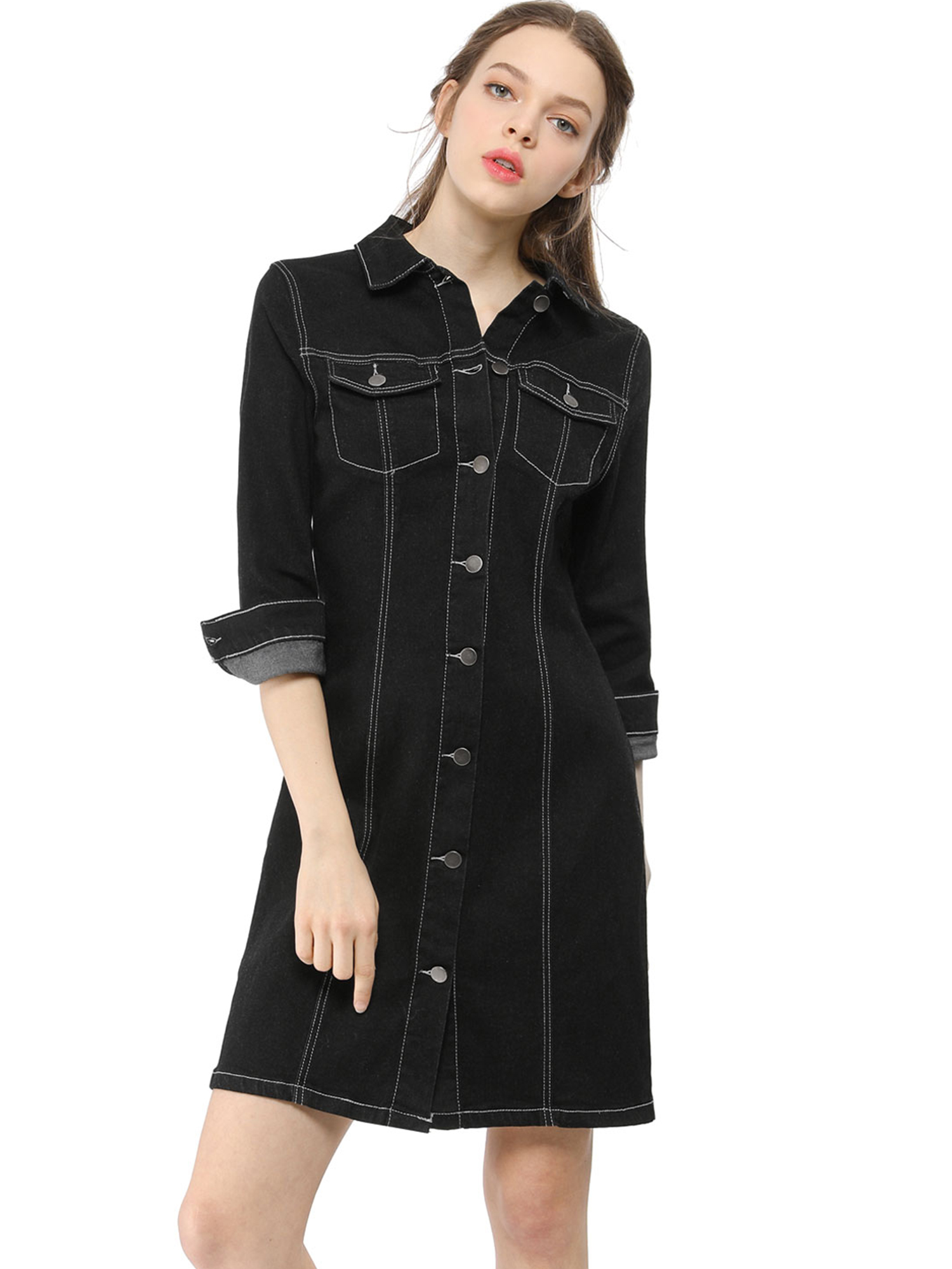 black button down denim dress