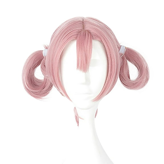 Unique Bargains Human Hair Wigs for Women Lady 14" Pink Wigs with Wig Cap