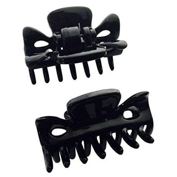 Parcelona French Classic Black Very Small Approx 1 1/2 Inch Hair Claws with Covered Spring - 2 Pieces