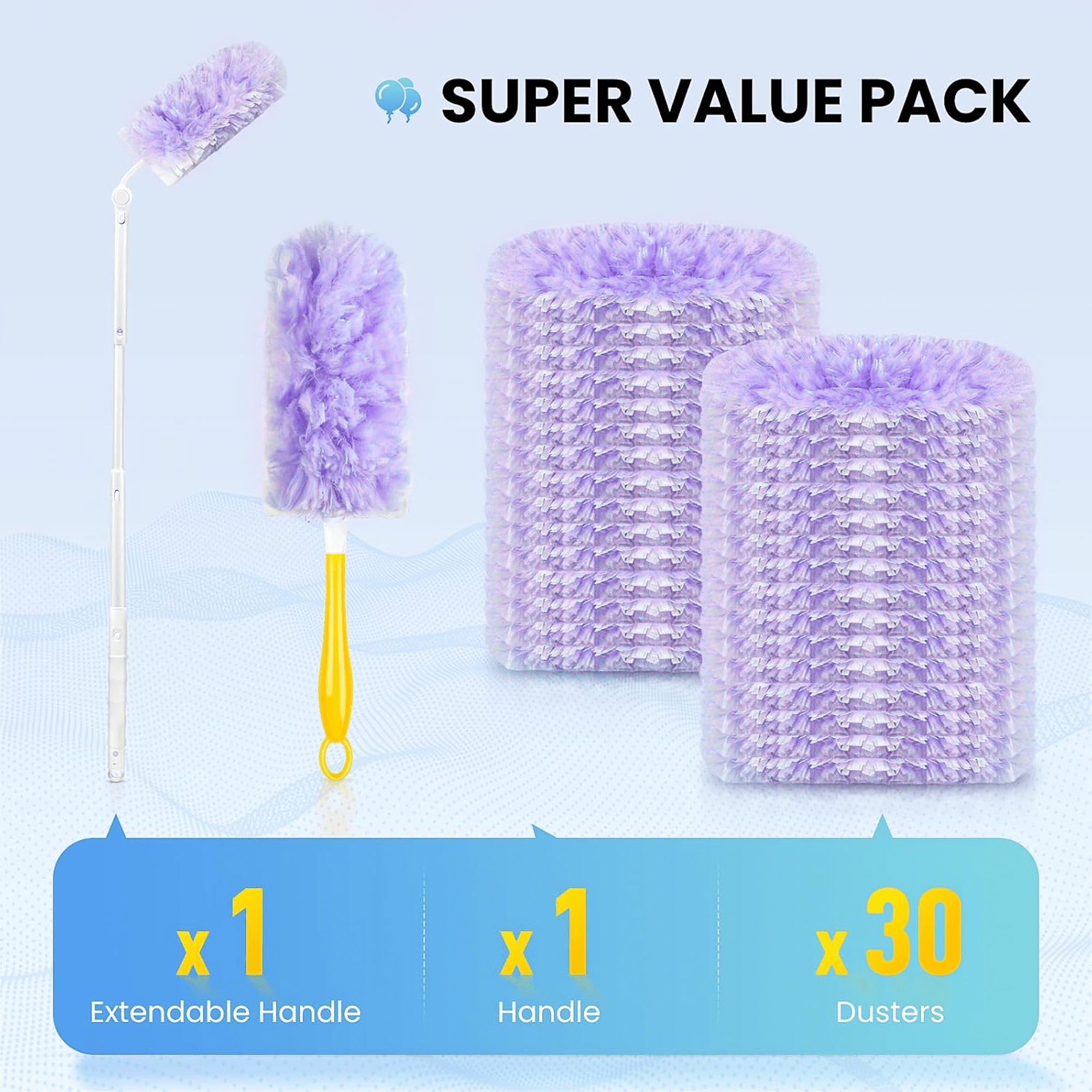 Heavy Duty Duster Refills for SwifferDuster, 30 pcs with Handle & Extendable Handle*1 , Multisurface 360° Dusters with 4X Microfibers(Purple) Heavy Duty Duster Refills for SwifferDuster, 30 pcs with Handle & Extendable Handle*1 , Multisurface 360° Dusters with 4X Microfibers(Purple) - Image 4