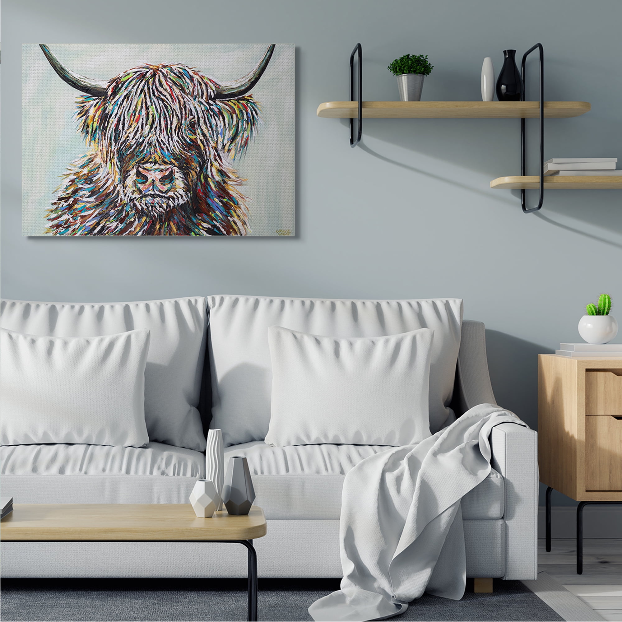 Stupell Industries Country Cattle Wooly Highland Portrait Rainbow Hair Canvas Wall Art, 36 x 48, Design by Carolee Vitaletti