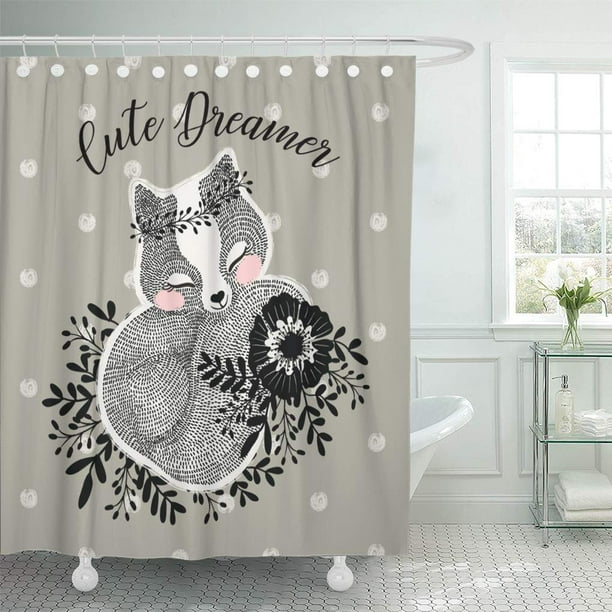 YUSDECOR Sleeping Cute Fox Child Drawing Sweet Adorable Awesome Beautiful  Bathroom Decor Bath Shower Curtain 66x72 inch 