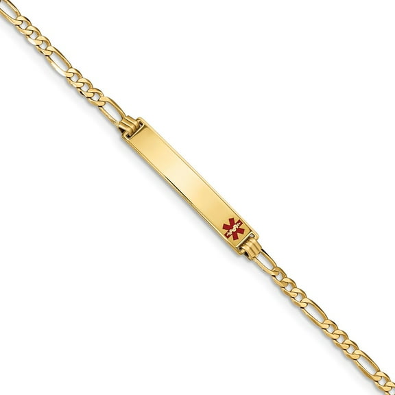 14K Yellow Gold bracelet Medical Figaro Alert Red 7 in 6.5 mm 3.5