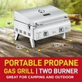 thumbnail image 2 of Portable Stainless Steel Gas Grill - 2 Burners Easy Clean Tabletop BBQ Propane Gas Grill with Foldable Legs and Wind Proof Lid for Camping and Outdoor - Silver, 2 of 6
