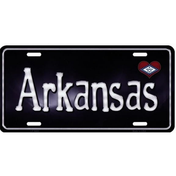 Arkansas Flag Script Metal License Plate