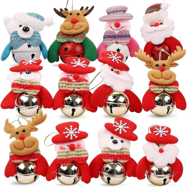 12 Uds. De campanas de Navidad para adorno del hogar, árbol de Navidad, campanas decorativas para puertas, (3 * Papá Noel, 3 * muñeco de nieve, 3 * reno, 3 * oso)