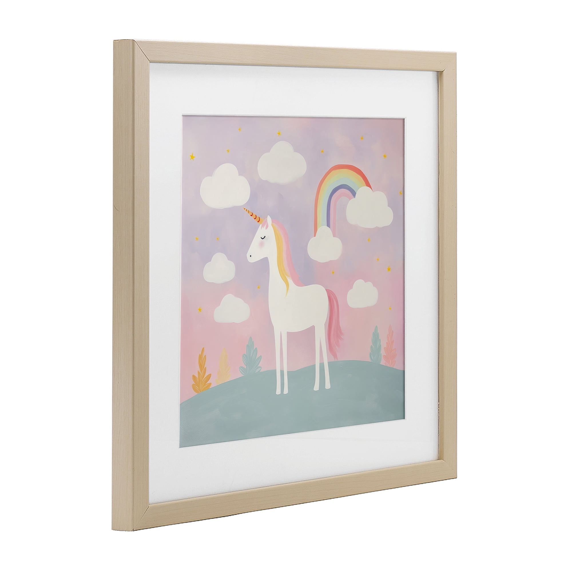 Stupell Industries Mystical Unicorn with Rainbow & Clouds Birch Framed Print Under Glass, design by Lazar Studio
