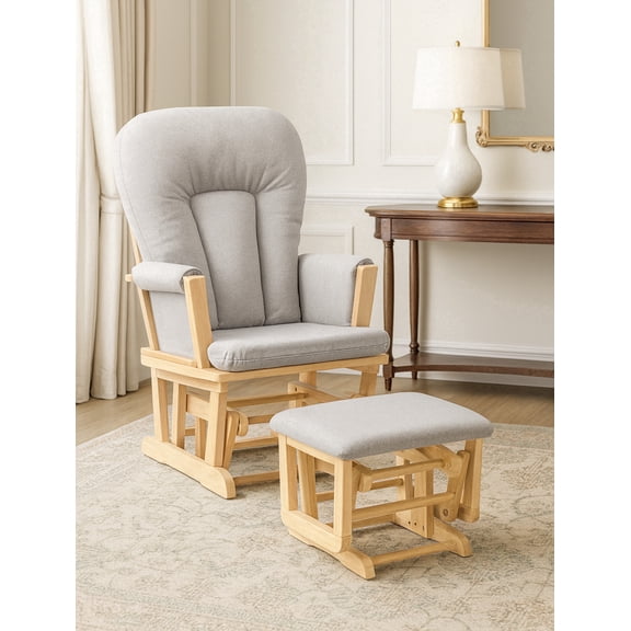 Suite Bebe Contempo Nursery Glider with Ottoman, Natural Wood and Latte Fabric