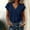 01 Navy, variant on Women Summer V Neck Flutter Sleeve Blouse Solid Color Chiffon Top Crinkle Texture Ruffle Cap Sleeves Loose Fit Flowy Shirt for Office Daily