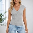 thumbnail image 2 of Arlun Womens Short Sleeve Tops Button up V-Neck Henley Solid Color Stretch Tight T Shirts Slim Fit Casual Summer Tops Basic Tee Shirts Light Gray S, 2 of 8