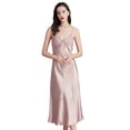 thumbnail image 3 of EFINNY Women's Nightdress Lace Satin Lingerie Long Chemises Deep V Neck Nightgown Sexy Long Sleep Dress Sleeveless, 3 of 6