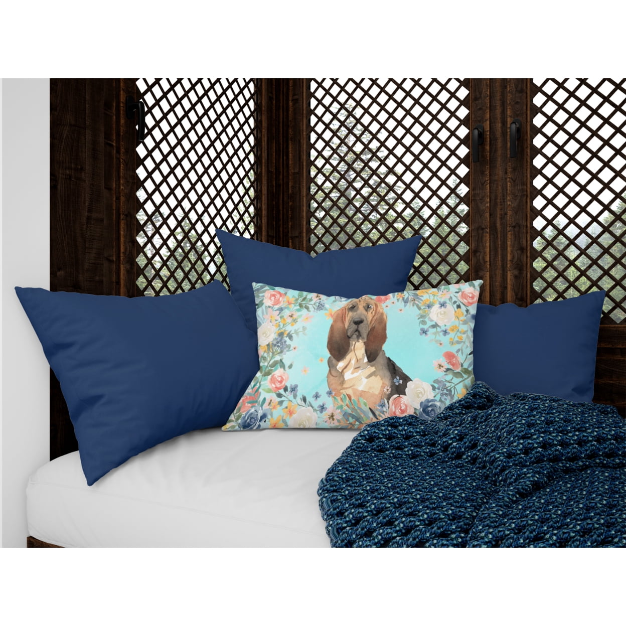 Carolines Treasures CK3434PW1216 Bloodhound Canvas Fabric Decorative Pillow 12H x16W multicolor