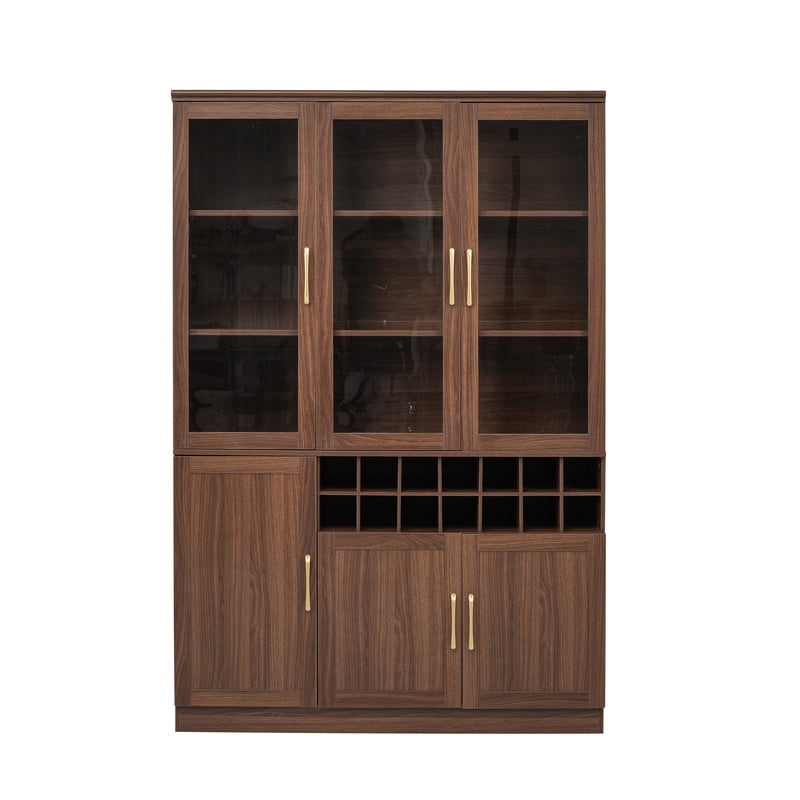 70.87" Tall Home Bar Cabinet with Glass Doors, Storage Cabinet with Removable Wine Cubbies, Kitchen Pantry with Adjustable Shelves