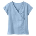 thumbnail image 5 of Avrnliq Womens Linen Blend V Neck Wrap Top Casual Loose Short Sleeve Blouse Summer Tunic,Size XL, 5 of 7