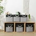 thumbnail image 2 of Large Cube Storage Baskets (10.5 × 10.5 × 11 inches), Canvas Fabric Collapsible Storage Boxes with Cotton Handles for Closet, Shelves, Clothes, Toys, Towel (Black&Grey-6Pack), 2 of 16
