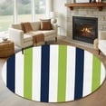 thumbnail image 2 of Green Navy Blue Striped Large Area Rugs for Bedroom Living Room, Soft Non Slip Carpet Bedside Rug, Farmhouse Stripe Art Round Floor Cover Kitchen Accent Rug 6' for Dining Room/Office, 2 of 9